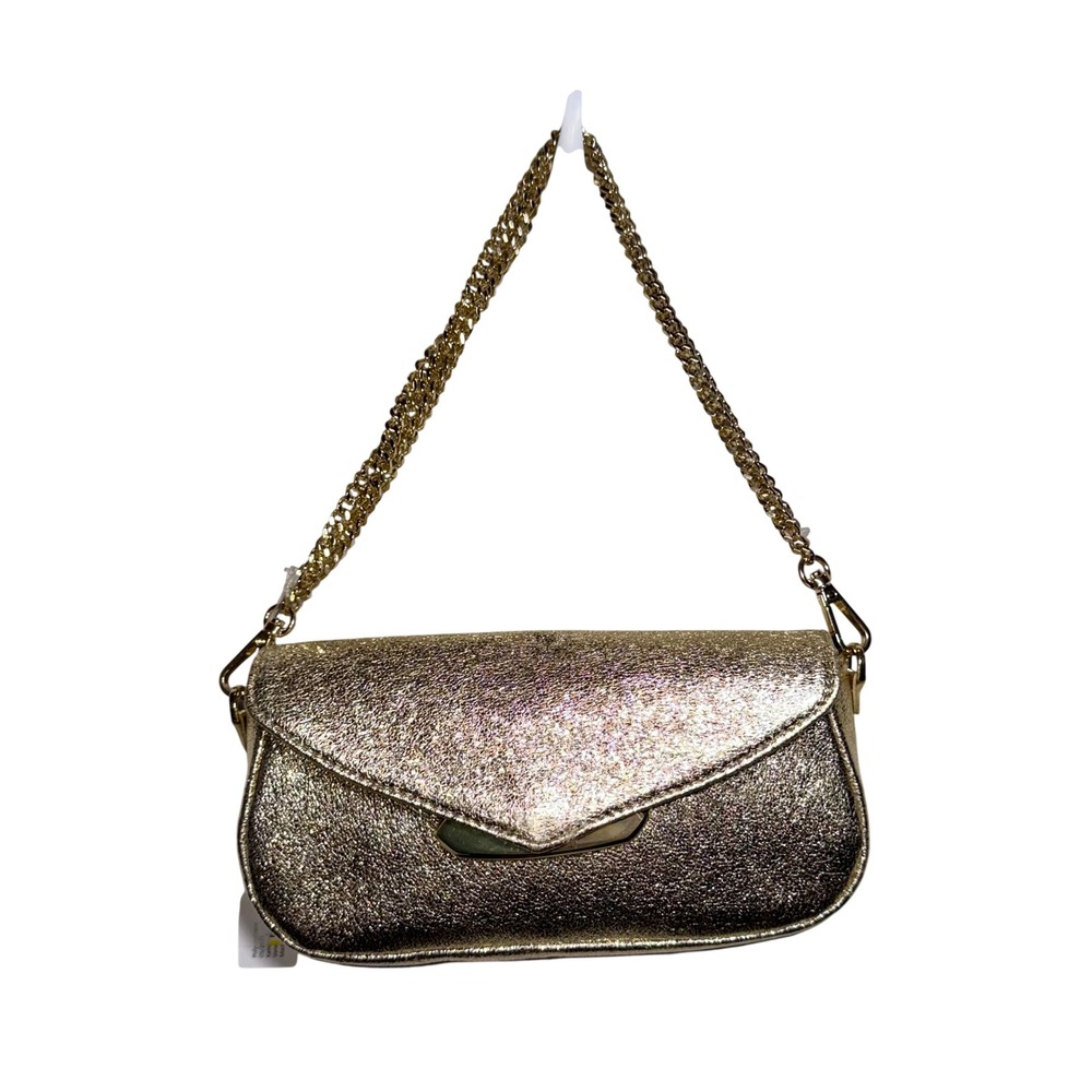 Kendra Scott Vanessa‎ Gold Metallic Chain Crossbody Envelope Clutch Bag NWT